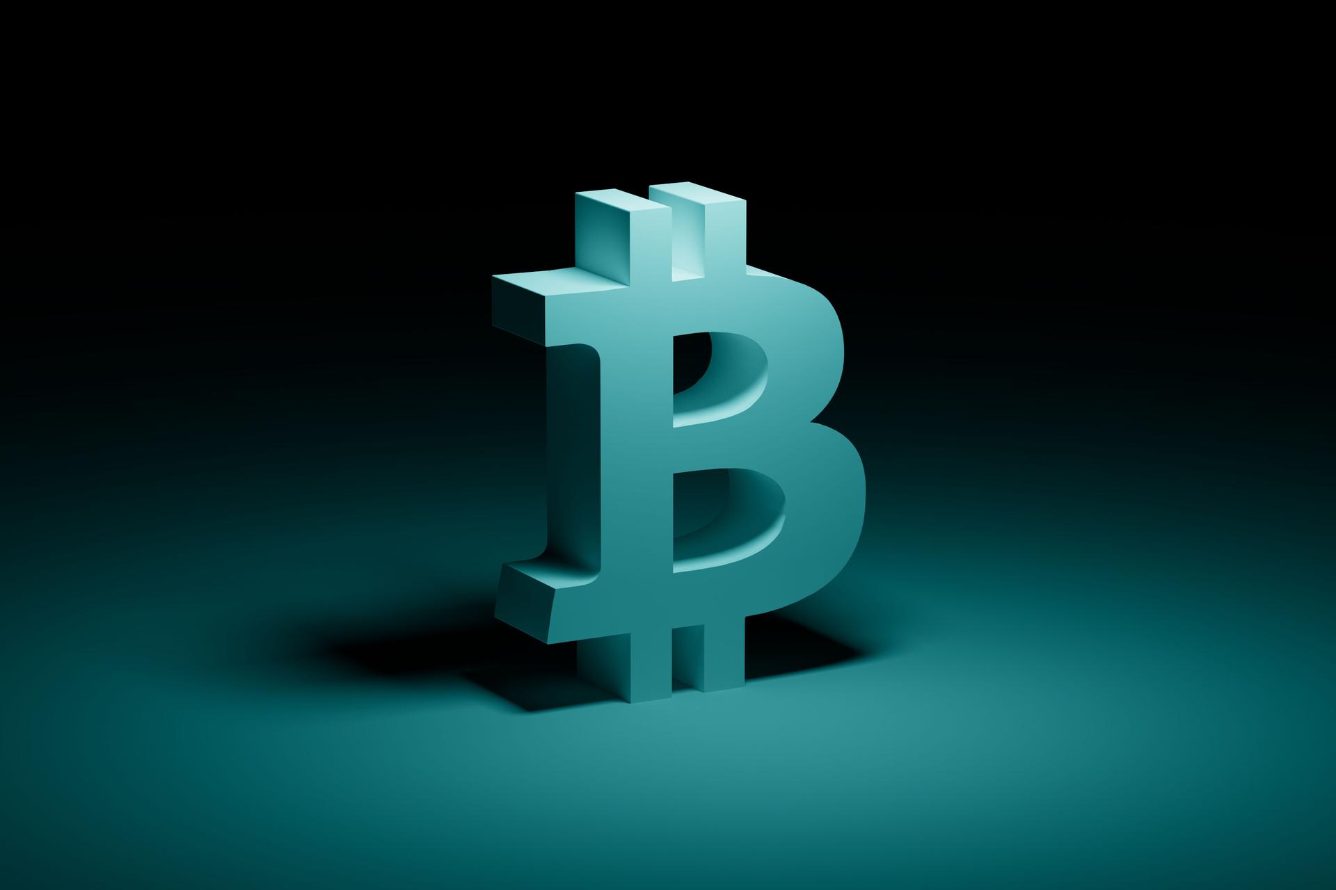 Bitcoin glass green symbol (BTC) concept.