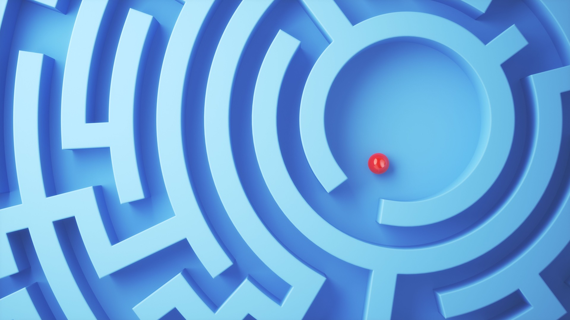 Red Ball in a Circle Shaped Blue Soft Maze Depth of Field